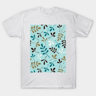 Assorted Leaf Silhouettes Teals Crm Brown Gld T-Shirt